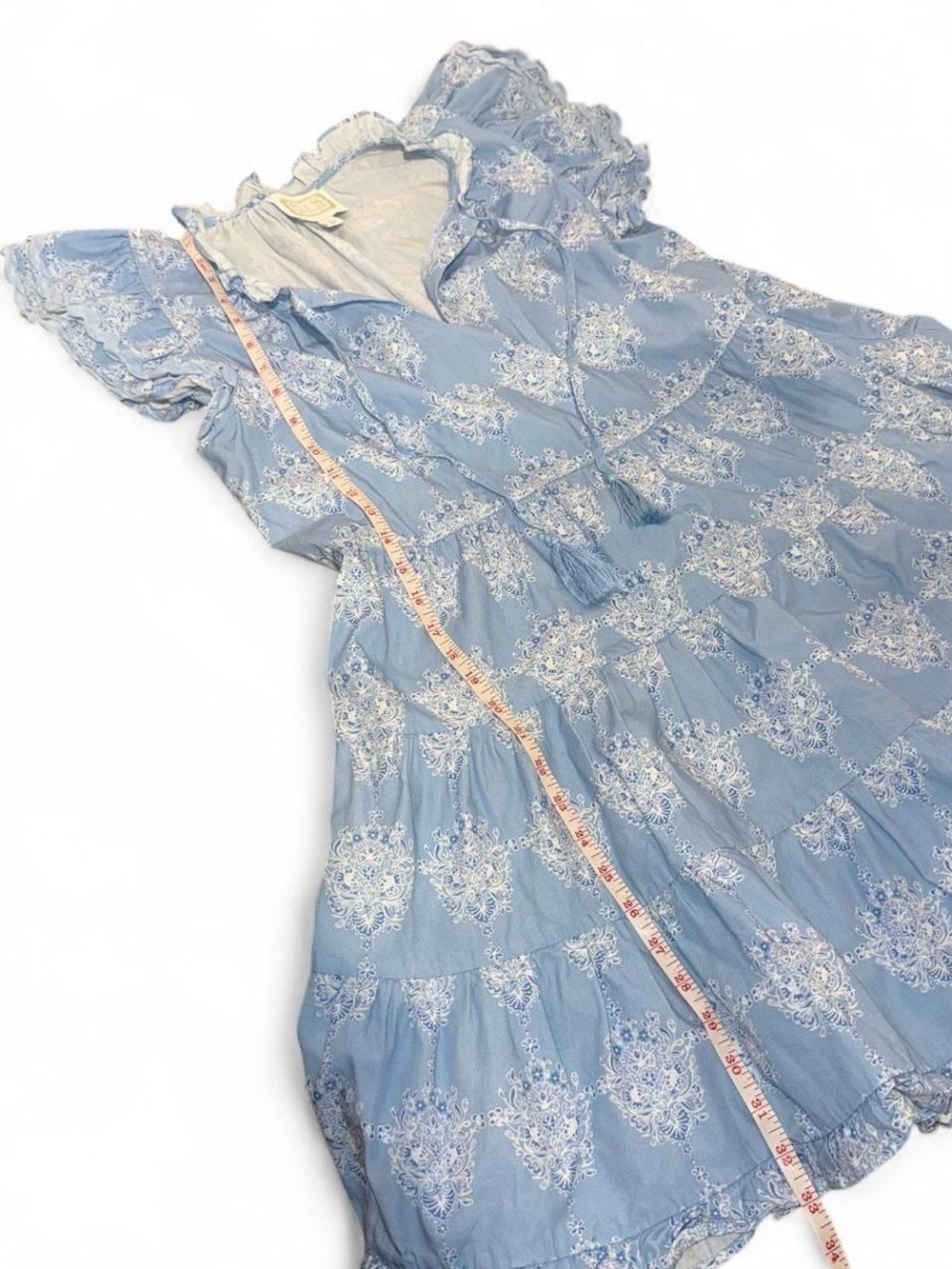 Sail to Sable Blue and White Print Cotton Flutter Sleeve mini dress - Picture 4 of 6